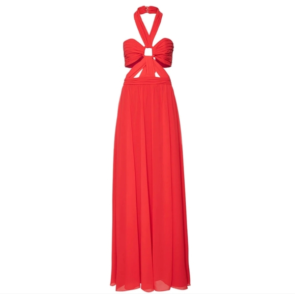 PatBO CUT-OUT HALTERNECK MAXI DRESS - CANDY RED. Size 6 - Picture 14 of 16